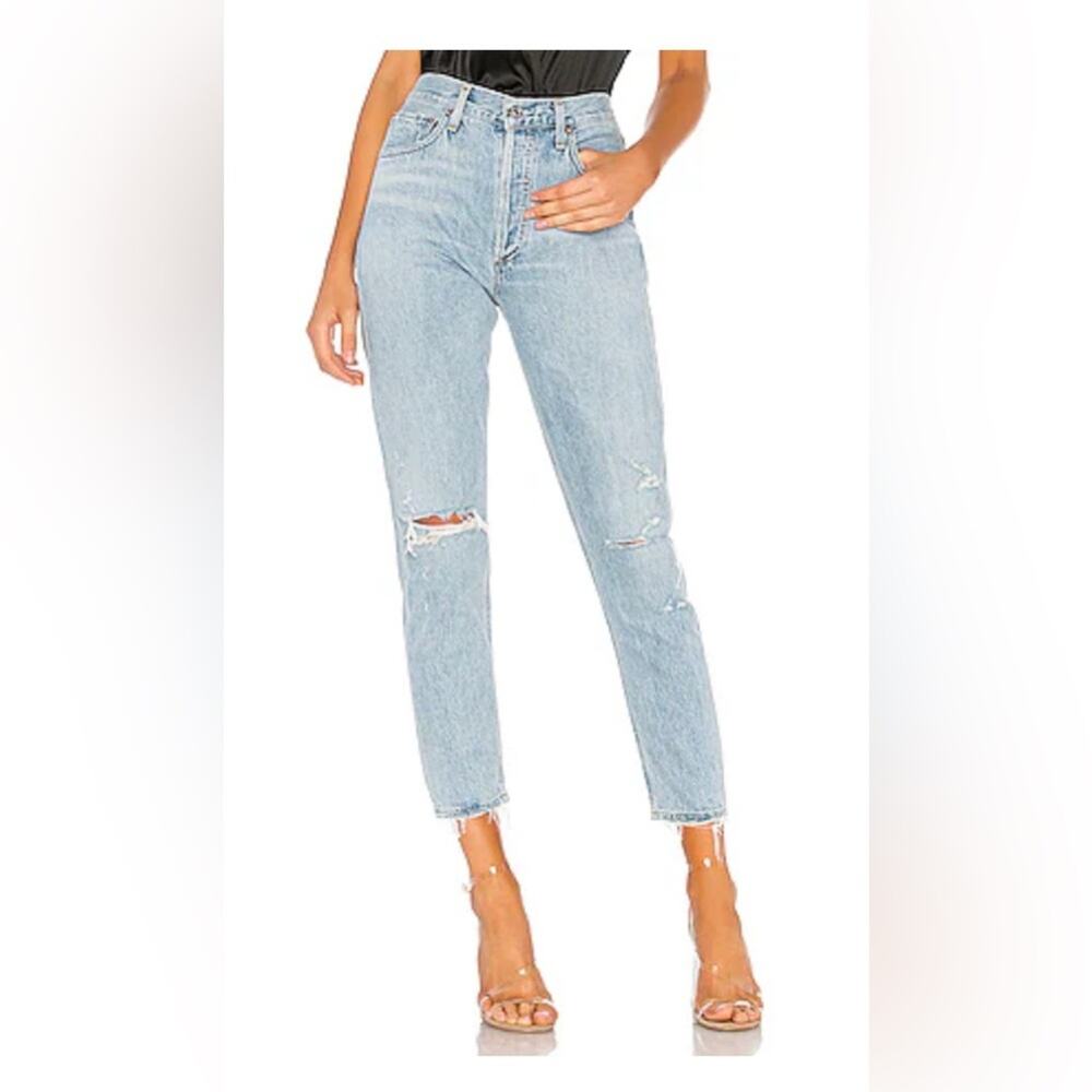 Agolde High Rise Light Wash Distressed Jeans